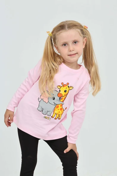 Toontoy Kız Çocuk Zürafa Fil Baskılı Sweatshirt - Resim 4