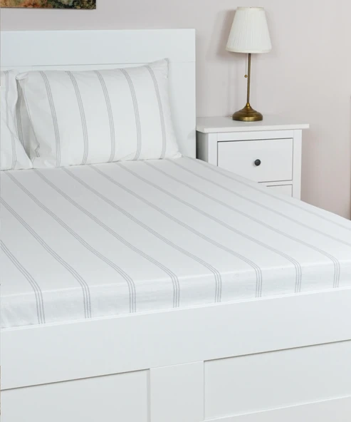 Cotton Collection Tek Kişilik Çizgili Çarşaf Seti Seroya - Resim 3