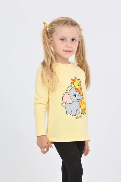 Toontoy Kız Çocuk Zürafa Fil Baskılı Sweatshirt - Resim 7