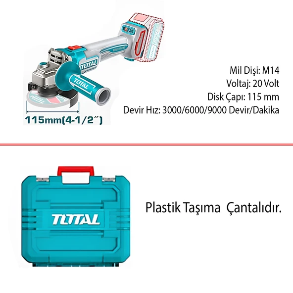Total 3'lü Set 20 V 5.0 Ah Batarya Avuç Taşlama Vidalama Darbeli Kırıcı Delici Matkap - Resim 3