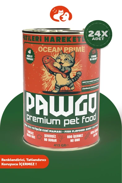 Pawgo Ocean Prime | Balıklı |400g X 24 | Parça Etli | Kedi Yaş Mama