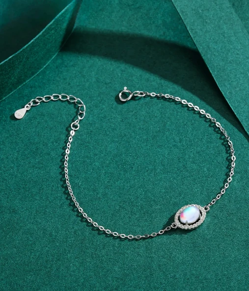 925 Ayar Özel Kesim Oval Aytaşı Kadın Gümüş Bileklik - Resim 3