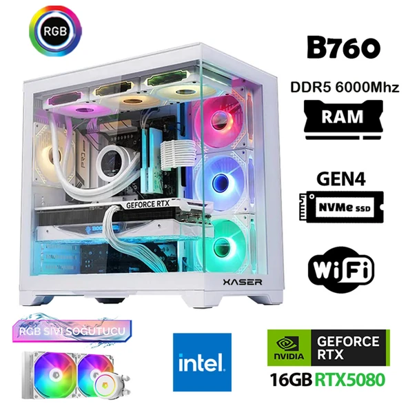 Xaser Velox X420 i7 14700f 32GB DDR5 Ram 1TB M.2 NVMe SSD 16GB RTX5080 Masaüstü Oyuncu Bilgisayarı ürün görseli