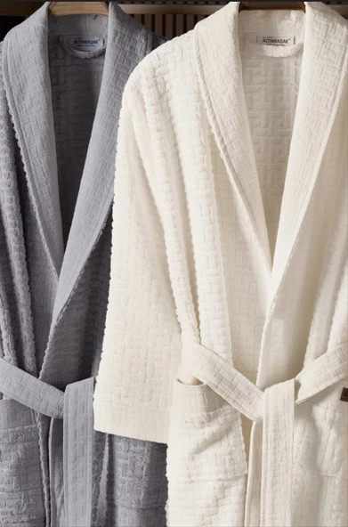 Altınbaşak Bambu Bornoz Seti Lisse Coin İvory - Resim 2