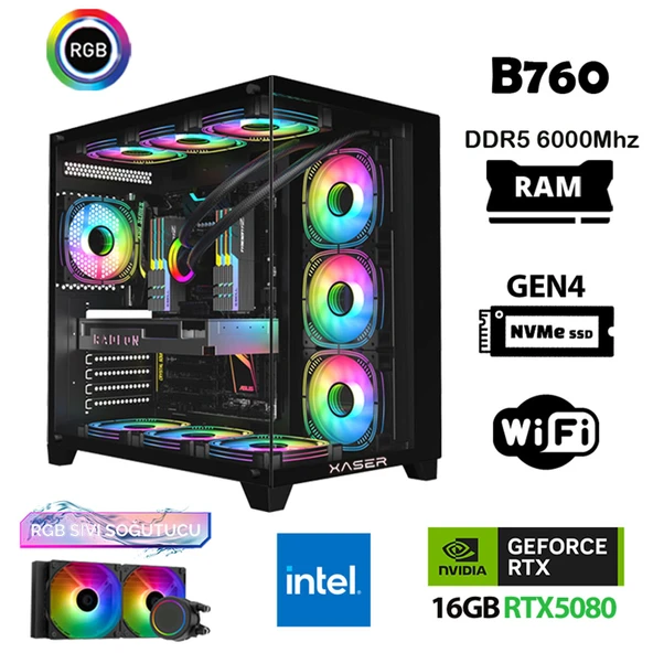 Xaser Velox X410 i7 14700f 32GB DDR5 Ram 1TB M.2 NVMe SSD 16GB RTX5080 Masaüstü Oyuncu Bilgisayarı ürün görseli