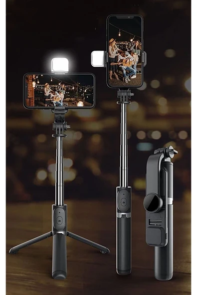Led Işıklı Selfie Çubuğu Bluetooth Kumandalı Kablosuz Tripot Selfie Monopod Selfie Stick ürün görseli