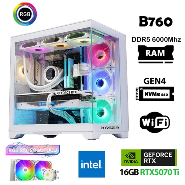 Xaser Velox X380 i7 14700f 32GB DDR5 Ram 1TB M.2 NVMe SSD 16GB RTX5070Ti Masaüstü Oyuncu Bilgisayarı ürün görseli