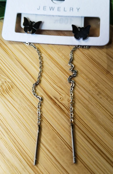 Monalisa Home Gümüş Renk Metalik Kelebek Figürlü Sallantılı Küpe