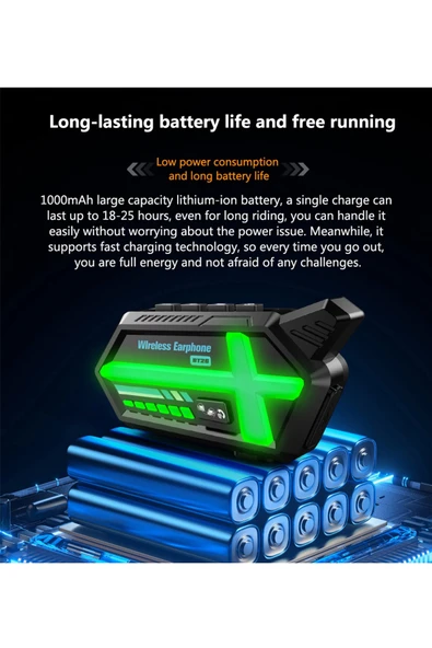 BT26 Motosiklet Kask Kulaklık Bluetooth RGB Işıklı 2 Eşleşme Özellikli 1000 Mah Intercom - 4