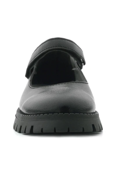 Rakerplus Siyah Kırışık Rugan Cırtlı Kalın Tabanlı Kız Çocuk Okul Ayakkabısı - 4