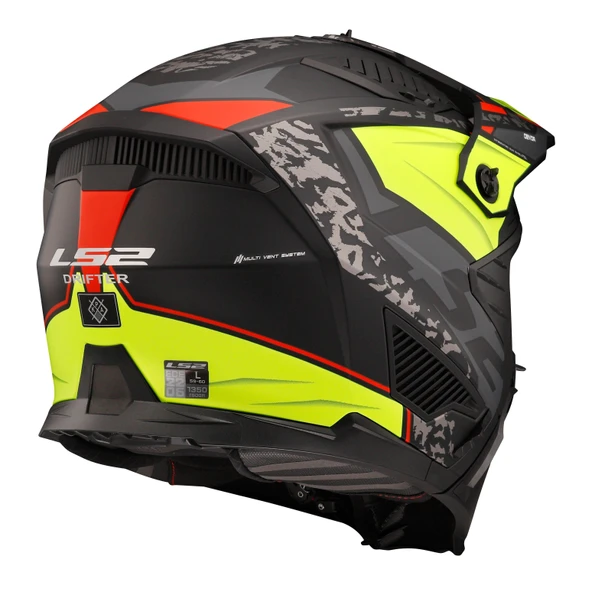 LS2 DRIFTER DEVOR MAT SİYAH-NEON SARI KASK - Resim 2