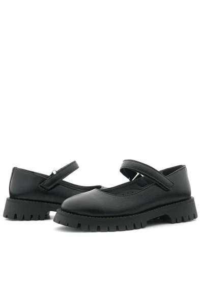 Rakerplus Siyah Kırışık Rugan Cırtlı Kalın Tabanlı Kız Çocuk Okul Ayakkabısı - 8
