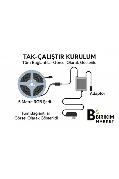 Rgb Şerit Led Set 5 Metre, Kumanda ,Adaptör - 4
