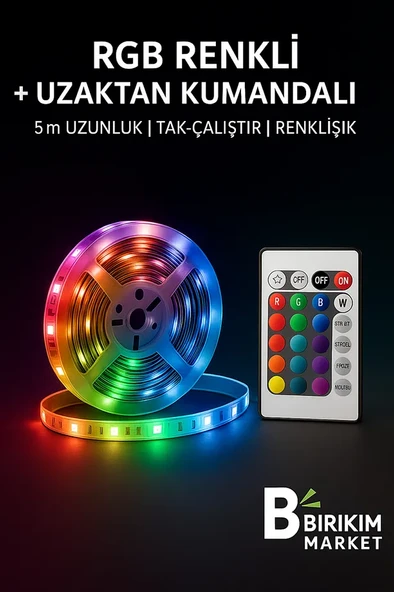 Rgb Şerit Led Set 5 Metre, Kumanda ,Adaptör