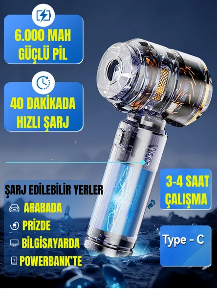 Şarjlı Araç Süpürgesi 16000 Pa Güçlü Emiş Üfleme ve Çekme,9 Başlıklı, Ev ve Araba - Resim 5