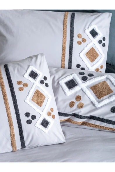 Puff Nakışlı Çift Kişilik Nevresim Takımı Stesso Gri - Resim 2