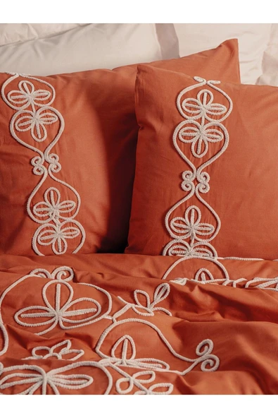 Nakışlı Ranforce Çift Kişilik Nevresim Takımı Tiva Bej - Resim 2