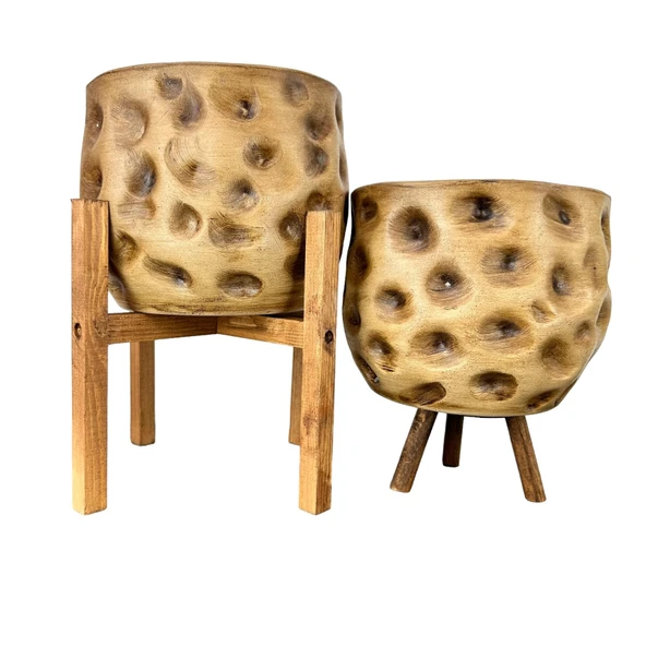 Bitki Tasarımı Ev Dekorasyon Aksesuar Naturel Desenli Toprak Saksı Saksılık Salon Çiçeklik İkili Set 4 Ayaklı - 3 Ayaklı 19 CM ürün görseli