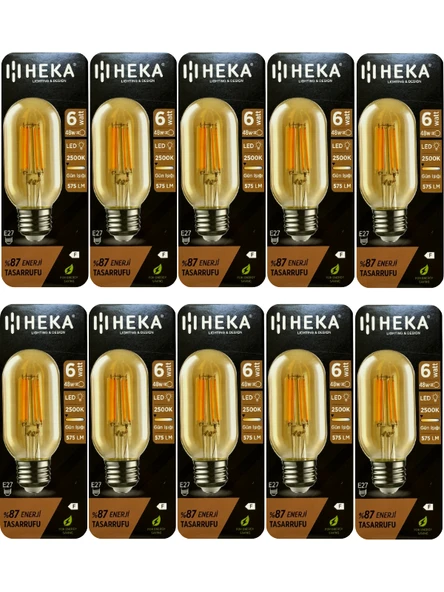 (10 Adet) Heka 6W (48W) 2500K (Günışığı) E27 Duylu (Kalın Duy) Şeffaf Led Ampul ürün görseli