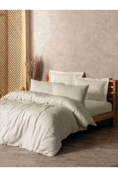 Plaid Ranforce Tek Kişilik Nevresim Takımı Krem - 1