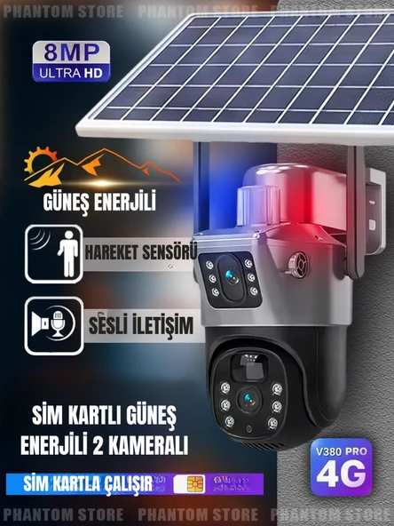 Güneş Enerjili Sim Kartlı Çift Kameralı Güvenlik Kamerası | Elektriksiz ve İnternetsiz Çalışır, Telefon Üzerinden Uzaktan İzleme ürün görseli