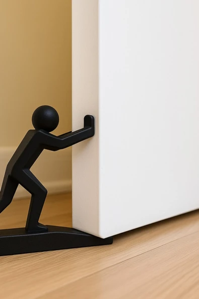 3D Kapı Durdurucu – Figürlü Siyah Kapı Tutucu - 12x10 cm Dayanıklı Tasarım - 3