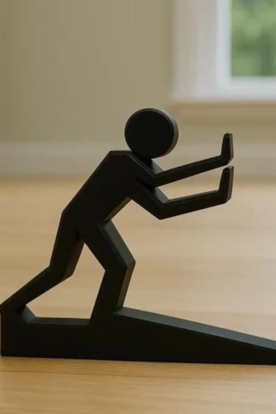 3D Kapı Durdurucu – Figürlü Siyah Kapı Tutucu - 12x10 cm Dayanıklı Tasarım