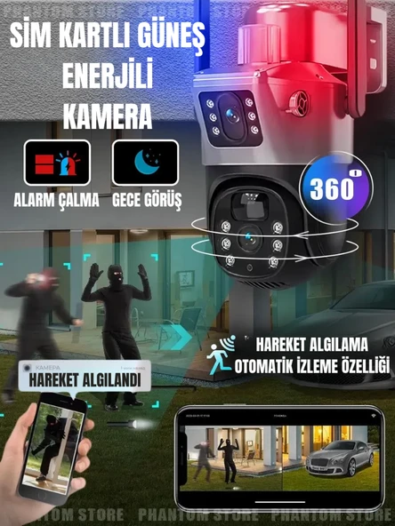 Güneş Enerjili Sim Kartlı Çift Kameralı Güvenlik Kamerası | Elektriksiz ve İnternetsiz Çalışır, Telefon Üzerinden Uzaktan İzleme - Resim 5