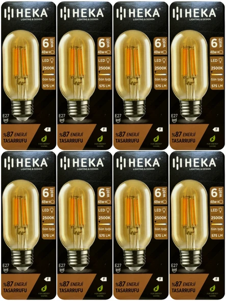 (8 Adet) Heka 6W (48W) 2500K (Günışığı) E27 Duylu (Kalın Duy) Şeffaf Led Ampul ürün görseli 1