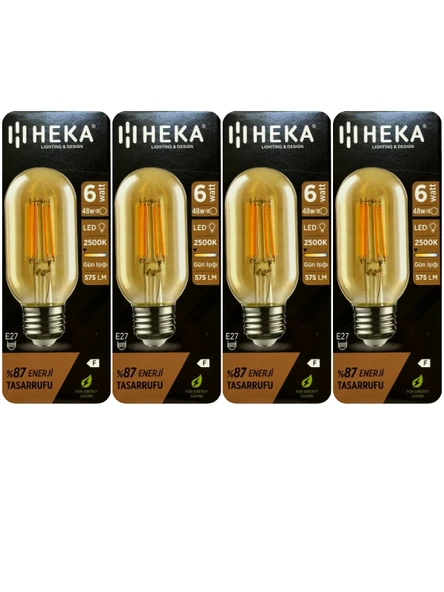 (4 Adet) Heka 6W (48W) 2500K (Günışığı) E27 Duylu (Kalın Duy) Şeffaf Led Ampul ürün görseli