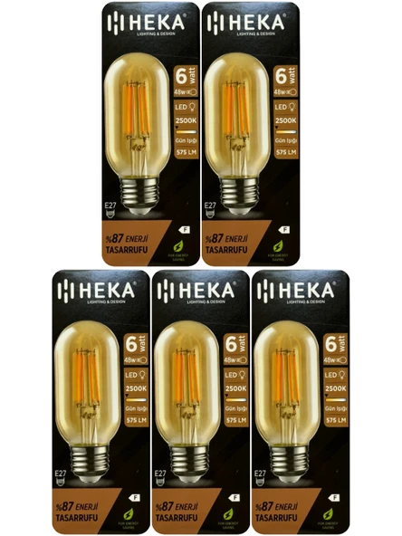 (5 Adet) Heka 6W (48W) 2500K (Günışığı) E27 Duylu (Kalın Duy) Şeffaf Led Ampul ürün görseli