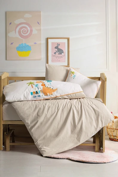 Punch Nakışlı Bebek Nevresim Takımı Kiddo Krem