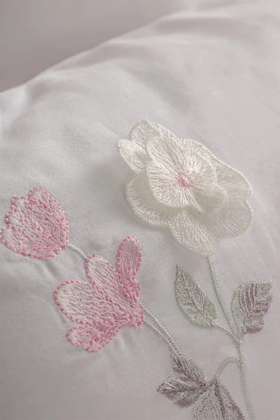 3d Nakışlı Saten Çift Kişilik Nevresim Takımı Jolie Pembe - Resim 4