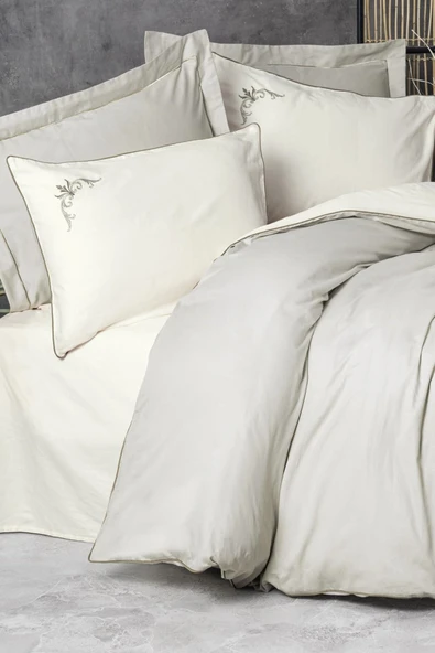 Elite Saten Çift Kişilik Nevresim Takımı Teresa Bej - 2