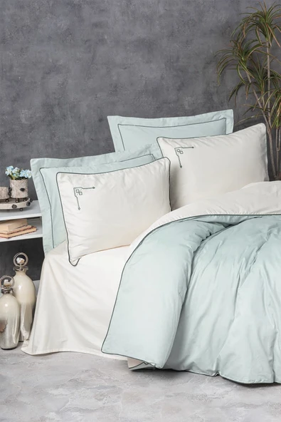Elite Saten Çift Kişilik Nevresim Takımı Vanko Mint - Resim 2