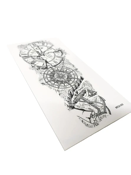 Hayal Sepeti Geçici Dövme 9,5x19cm TATTOO Minimal Tattoo Aksesuar Şık  SAAT - Çapa Ve Pusula Modeli - 2