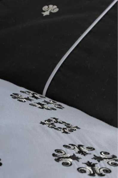 Brode Nakışlı Çift Kişilik Saten Nevresim Takımı Elisa Gri - Resim 3