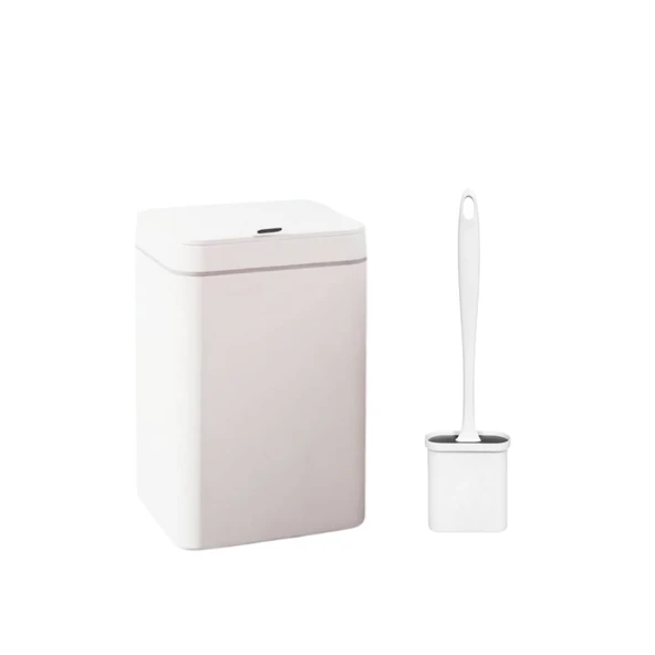 Sensörlü Otomatik Plastik Çöp Kovası 12 Litre + Duvara Asılabilir Beyaz Silikon Klozet Fırçası ürün görseli