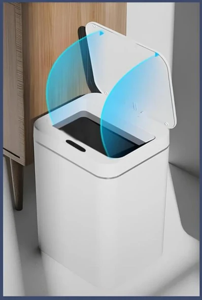 Sensörlü Otomatik Plastik Çöp Kovası 12 Litre + Duvara Asılabilir Beyaz Silikon Klozet Fırçası - Resim 3