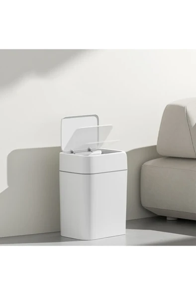 Sensörlü Otomatik Plastik Çöp Kovası 12 Litre + Duvara Asılabilir Beyaz Silikon Klozet Fırçası - Resim 4