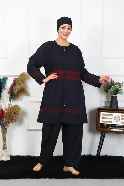 Moda Çizgi Büyük Beden Tesettür Mayo 7XL-8XL-9XL-10XL Lacivert 55010 - 6