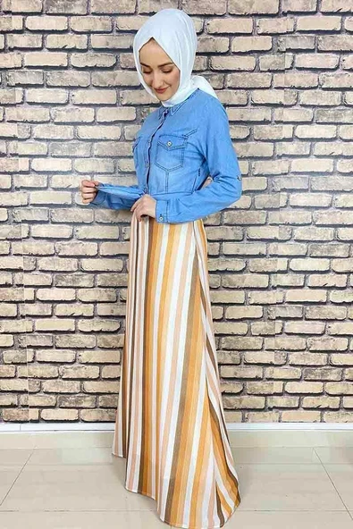 Moda Çizgi Tesettür Elbise - 2