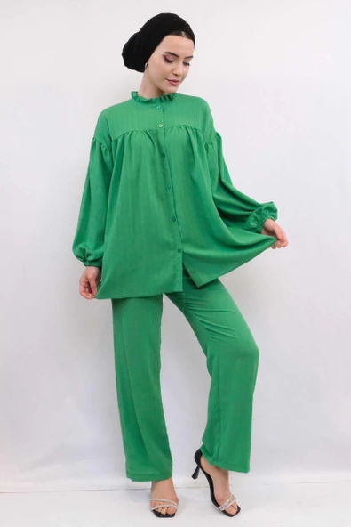 Moda Çizgili Robalı İkili Takım Yeşil - Resim 2