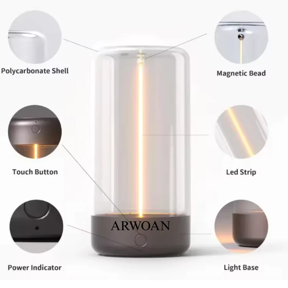 ARWOAN Dokunmatik Kontrollü LED Masa Lambası Şarjlı, Manyetik, Gece Lambası ve Dekoratif Aydınlatma