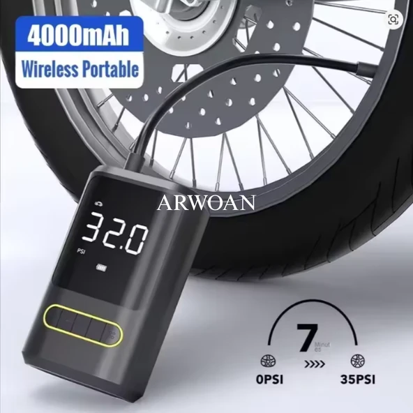 ARWOAN Taşınabilir Dijital Hava Kompresörü Şarjlı Mini Lastik Şişirme Pompası - 4
