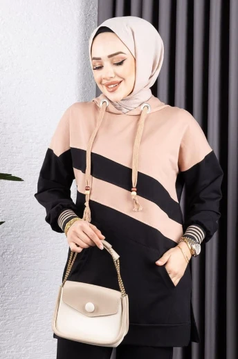 Çapraz Garnili Ribanalı Spor Takım SİYAH VİZON - Resim 2