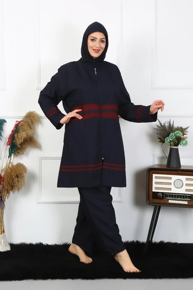 Moda Çizgi Büyük Beden Tesettür Mayo 7XL-8XL-9XL-10XL Lacivert 55010 - 2