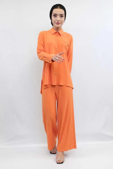 Moda Çizgi Zincir Aksesuarlı İkili Takım Turuncu - 2
