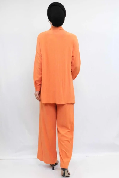 Moda Çizgi Zincir Aksesuarlı İkili Takım Turuncu - 5