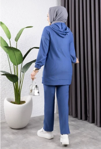 Biyeli Kapşonlu Spor Takım İNDİGO - Resim 3